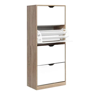 Artiss 4-Tier Shoe Rack Cabinet, White, Holds 60 Pairs - Durable Particle Board, Adjustable Shelves, Modern Design