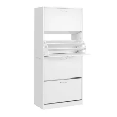 Artiss Shoe Rack Cabinet - White, 4 Doors, Holds 60 Pairs, Melamine Particle Board, Adjustable Shelves, 160cm Tall