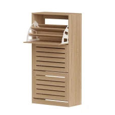 Artiss Shoe Cabinet Storage Drawer | Holds 45 Pairs | 3 Flip-Up Drawers | Pine Finish | 60x29x121cm | Easy Assembly