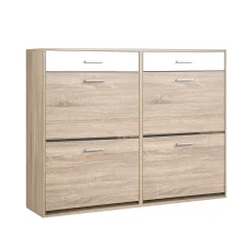 Artiss Shoe Rack Cabinet - White, Pine, Adjustable Shelves, Holds 36 Pairs, 4 Compartments, 2 Drawers, 119.5cm x