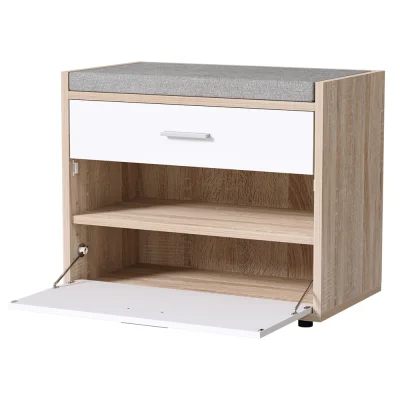 Artiss White Shoe Rack Cabinet Bench - 8 Pair Capacity, Adjustable Shelves, Particle Board, 60x34x50cm, Easy Assembly
