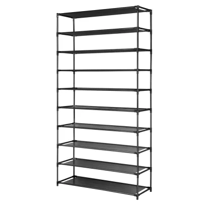 Artiss 10-Tier Stackable Shoe Rack Cabinet, Black Metal Frame, Holds 50 Pairs, Removable Panels, Tool-Free Assembly
