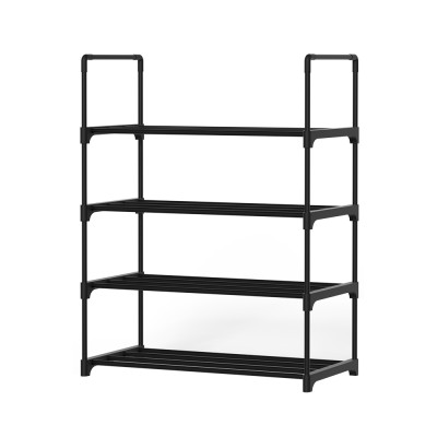 Artiss DIY Shoe Rack Cabinet, Stackable 4-Tier, 12 Pairs, Black, Metal Frame, Tool-Free Assembly, 55x28x73cm, Non Artiss DIY Shoe Rack Cabinet, Stackable 4-Tier, 12 Pairs, Black, Metal Frame, Tool-Free Assembly, 55x28x73cm, Non