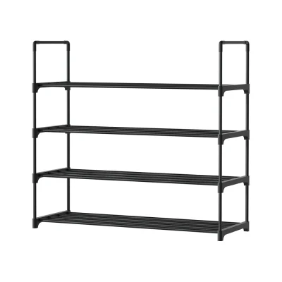 Artiss 4-Tier Shoe Rack – Stackable, Black Metal, Holds 16 Pairs, 80cm Wide, Tool-Free Assembly, Sturdy & Durable Design