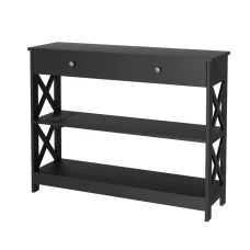 Artiss Console Table, MDF, 100x30x80cm, Black, 3-Tier with USB Outlets, Sleek Handles, Easy Assembly, 1-Year Warranty