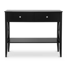 Artiss 100CM Black Console Table with 2 Drawers, Vintage Metal Handles, E1 MDF, 2-Tier Shelf for Entryway & Living Room