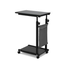 Artiss Height Adjustable Mobile Laptop Desk - 48CM Black, C-Shape Metal Frame, Pneumatic Height Adjust, Smooth Casters