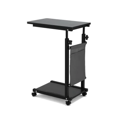 Artiss Height Adjustable Mobile Laptop Desk - 48CM Black, C-Shape Metal Frame, Pneumatic Height Adjust, Smooth Casters
