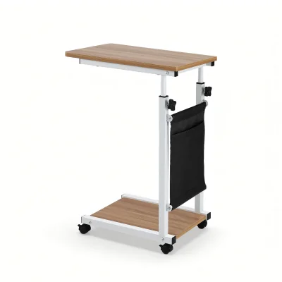 Artiss Adjustable Mobile Laptop Desk – 48CM Oak, C-Shape Frame, Pneumatic Height, Smooth Casters for Home Office