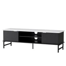 Artiss Kaisu 140CM TV Cabinet: Marble-Effect Tabletop, Metal Legs, Storage, Cable Management, Easy Assembly, White/Black