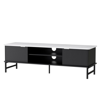 Artiss Kaisu 140CM TV Cabinet: Marble-Effect Tabletop, Metal Legs, Storage, Cable Management, Easy Assembly, White/Black