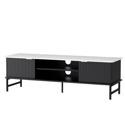 Artiss Kaisu 140CM TV Cabinet: Marble-Effect Tabletop, Metal Legs, Storage, Cable Management, Easy Assembly, White/Black Artiss Kaisu 140CM TV Cabinet: Marble-Effect Tabletop, Metal Legs, Storage, Cable Management, Easy Assembly, White/Black