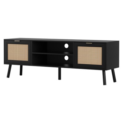 Artiss 150cm Black TV Unit Storage Cabinet, E1 Particle Board, 2 Side Cabinets, Solid Wood Feet, Gold Handles Artiss 150cm Black TV Unit Storage Cabinet, E1 Particle Board, 2 Side Cabinets, Solid Wood Feet, Gold Handles