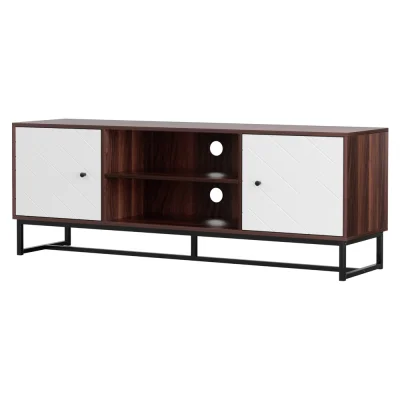 Artiss 150cm TV Unit, Walnut White, E1 MDF, 2 Cabinets, 2 Shelves, Carved Pattern, Soft-Close, Anti-Tip, Artiss 150cm TV Unit, Walnut White, E1 MDF, 2 Cabinets, 2 Shelves, Carved Pattern, Soft-Close, Anti-Tip,