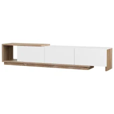 Artiss Extendable TV Cabinet Entertainment Unit, White Oak, High Gloss, 3 Drawers, 190-260cm, Particle Board