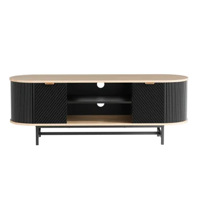 Artiss TV Entertainment Unit Storage Cabinet Black and Pine 140cm MDF Melamine, 2 Doors, Shelves, Cable Management