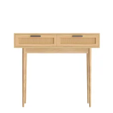 Artiss Console Table, Rattan Drawers, Eucalyptus Wood, 90x35x78cm, Stylish Entryway Furniture with Ample Storage