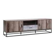 Artiss TV Cabinet Entertainment Unit, E1 Particle Board, 180cm, Dark Wood & Black, Industrial Style, Ample Storage