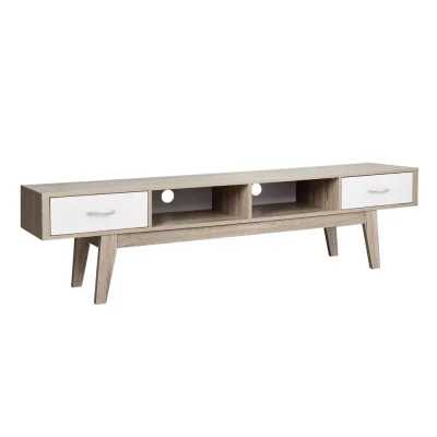 Artiss 180cm Oak White TV Cabinet Entertainment Unit, Scandinavian Design, 2 Drawers, Easy Assembly