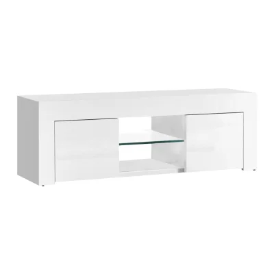 Artiss Entertainment Unit, Particle Board, 130cm, White, Modern TV Cabinet with Glass Shelves & Storage Solutions