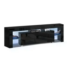 Artiss 160cm Black LED Entertainment Unit TV Cabinet with Customised Colours, Tempered Glass Shelves, and Drawers