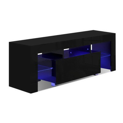 Artiss 130cm Black LED Entertainment Unit - Customisable RGB Lights, Modern Design, Ample Storage, Easy Assembly