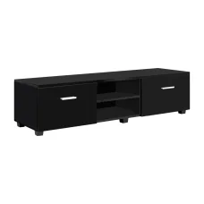 Artiss 140cm Black TV Cabinet - Modern Entertainment Unit with Storage, High-Gloss Finish & Cable Management