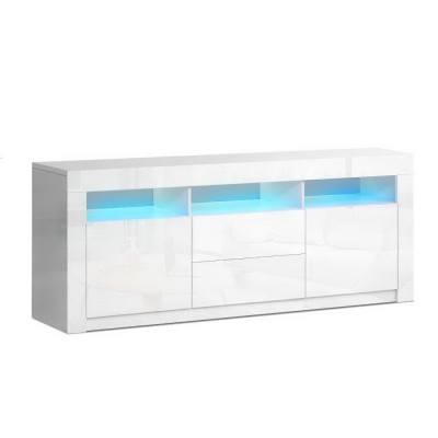 Artiss 160cm LED Entertainment Unit TV Cabinet - White, High Gloss, Customised Lights, Modern Storage Solution