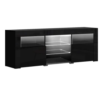 Artiss 160cm Black Entertainment Unit TV Cabinet with Customised LED Lights, High-Gloss Finish, and Ample Storage