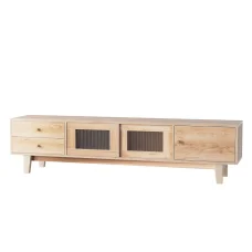 Artiss 180CM TV Cabinet Entertainment Unit with Storage Drawers, Melamine Particle Board, Pine Finish, Rubber Wood Legs