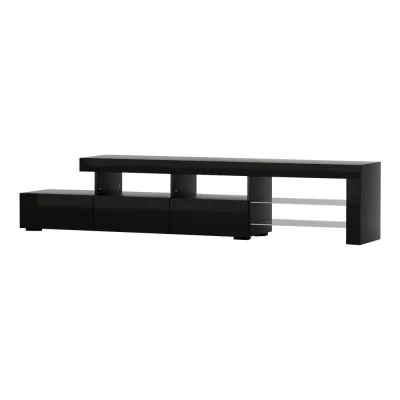 Artiss 215cm Black LED Entertainment Unit TV Cabinet with RGB Lighting, Tempered Glass Shelves, and High Gloss Finish