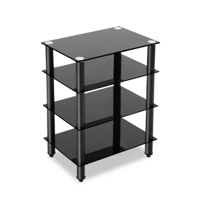 Artiss 4-Tier TV Stand with Tempered Glass & Aluminium, 600x420x790mm, Black - Ventilated Shelves, 40kg Capacity