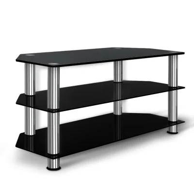 Artiss Black TV Stand with 3-Tier Tempered Glass Shelves, 1000mm x 390mm x 500mm, Supports Up to 40kg, Easy