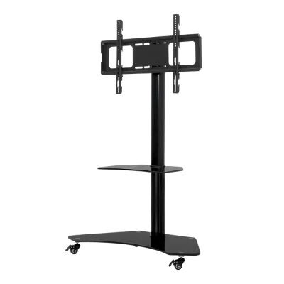 Artiss Mobile TV Stand for 32"-70" TVs with Mount Bracket, 2-Tier Tempered Glass, Adjustable Height & Swivel, Black
