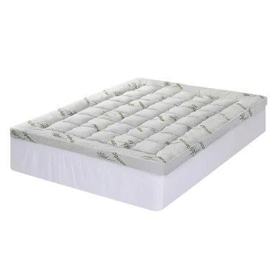 Giselle Bedding Bamboo Mattress Topper Queen 11cm Pillowtop, 1500GSM Hollow Fibre, Breathable, Machine-Washable