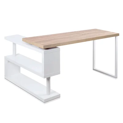 Artiss Computer Desk with Bookshelf, Melamine Finish, 140cm, Oak & White, Rotatable Shelf, Contemporary Design
