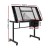 Artiss Black Drafting Table: Adjustable Tempered Glass Desk with Storage Trays, Drawers, and Locking Castors