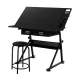 Artiss Drawing Desk and Stool Set Black, Adjustable Angle, MDF Desktop, Slide-Out Table, Drawers, 120x60cm, Steel Frame