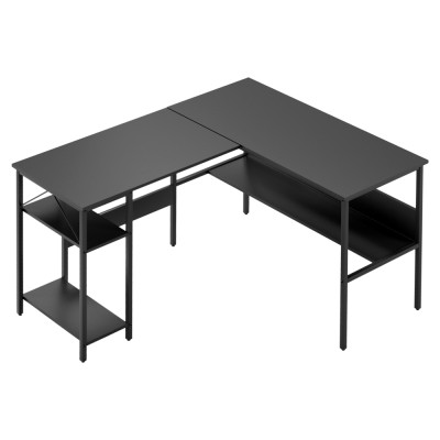 Artiss L-Shaped Computer Desk Black 128x108cm Home Office Table with Shelves, 15mm MDF, Ergonomic Riser, Storage