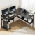 Artiss L-Shaped Computer Desk Black 128x108cm Home Office Table with Shelves, 15mm MDF, Ergonomic Riser, Storage