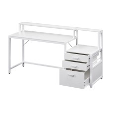 Artiss 160cm Computer Desk White MDF Home Office Table with Drawers, Open Shelf, Monitor Riser & Printer Space Artiss 160cm Computer Desk White MDF Home Office Table with Drawers, Open Shelf, Monitor Riser & Printer Space