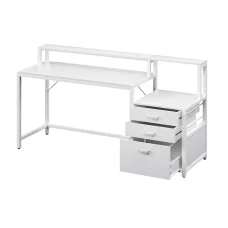 Artiss 160cm Computer Desk White MDF Home Office Table with Drawers, Open Shelf, Monitor Riser & Printer Space