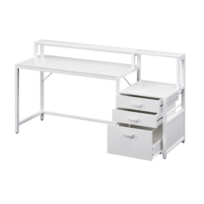 Artiss 160cm Computer Desk White MDF Home Office Table with Drawers, Open Shelf, Monitor Riser & Printer Space Artiss 160cm Computer Desk White MDF Home Office Table with Drawers, Open Shelf, Monitor Riser & Printer Space