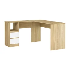 Artiss L-Shape Computer Desk with Drawer Cabinet, Oak Finish, 136cm - Space-Saving Design, Durable 15mm Particle Board