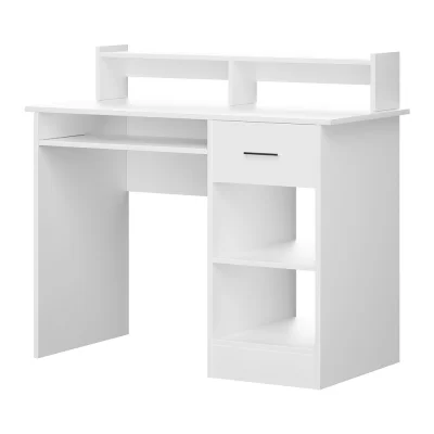 Artiss White 100CM Computer Desk with Storage - E2 Particle Board, Melamine Finish, Shelves, Drawer & Keyboard Tray Artiss White 100CM Computer Desk with Storage - E2 Particle Board, Melamine Finish, Shelves, Drawer & Keyboard Tray