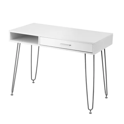 Artiss Computer Desk 100cm White with Drawer Cabinet, MDF Desktop, Metal Hairpin Legs, Home Office Workstation