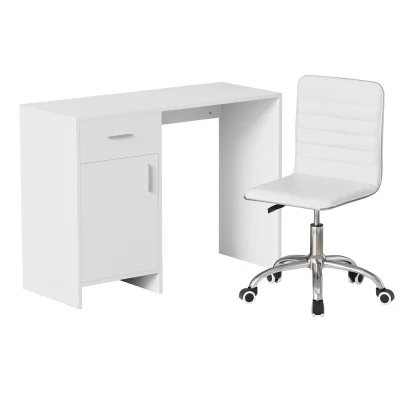 Artiss 100cm White Computer Desk and PU Leather Office Chair Set, Storage Drawer, Home Study Table, Ergonomic Design