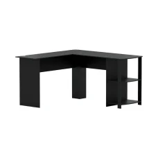 Artiss Ronald Computer Desk L-Shape Black 136cm, 2-Tier Shelf, Cable Management, 15mm Particle Board, Space Saving