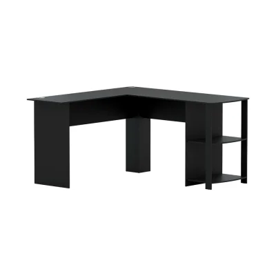 Artiss Ronald Computer Desk L-Shape Black 136cm, 2-Tier Shelf, Cable Management, 15mm Particle Board, Space Saving