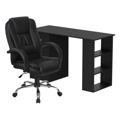 Artiss Computer Desk 120cm with Executive Office Chair Set, PU Leather High Back, Drawers & Shelves, Black